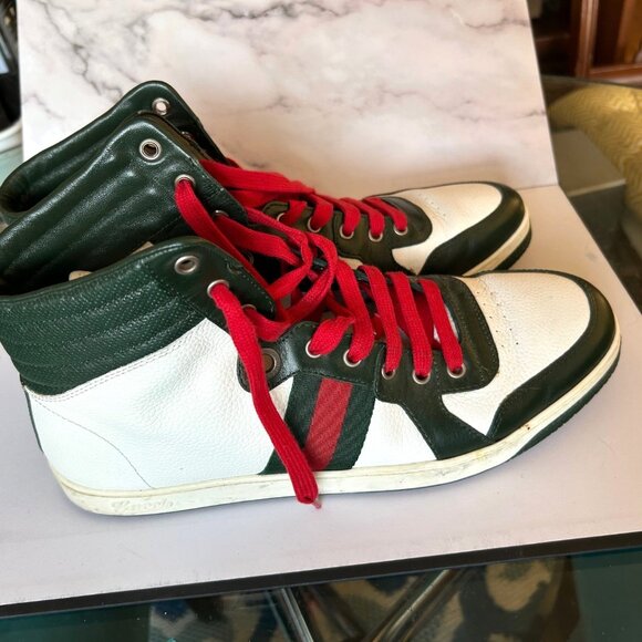 GUCCI Web Accent Mens shoes - Size 10 1/2 G  11 1/2 US- Hi Top Sneakers Preworn - Picture 8 of 15